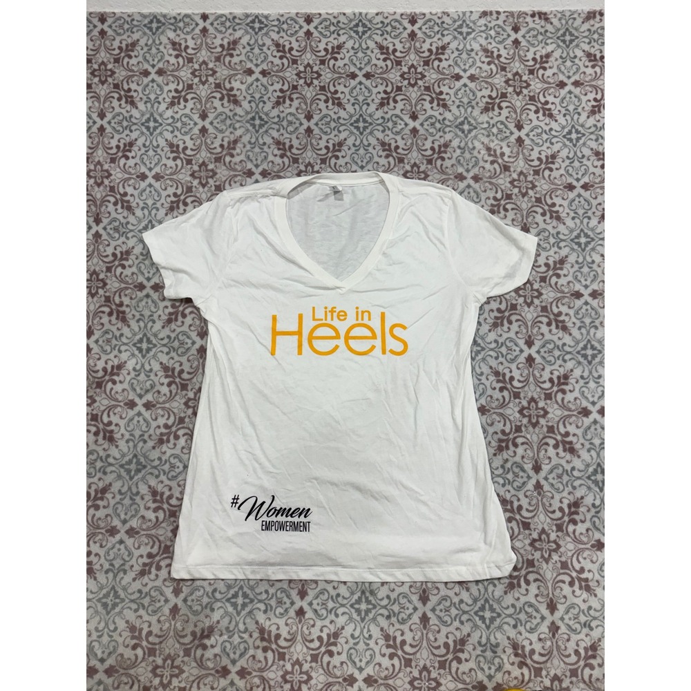 Next Level Ideal T Women White Life in Heels Graphic V-Neck Tee Shirt XXL